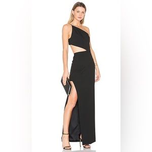 Michelle Mason 0 Asymmetrical Bandeau Black Gown Maxi Dress Cutout